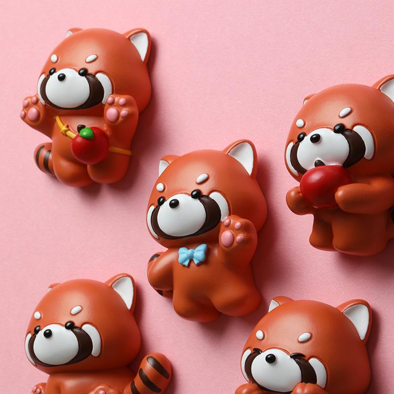 3 szt. Zoo Panda Czerwona Naklejka na Lodówkę Dekoracja Lodówki Magnetyczna Kreskówkowa Zwierzę Żywica Po Ściana Magnetyczna Ssąca