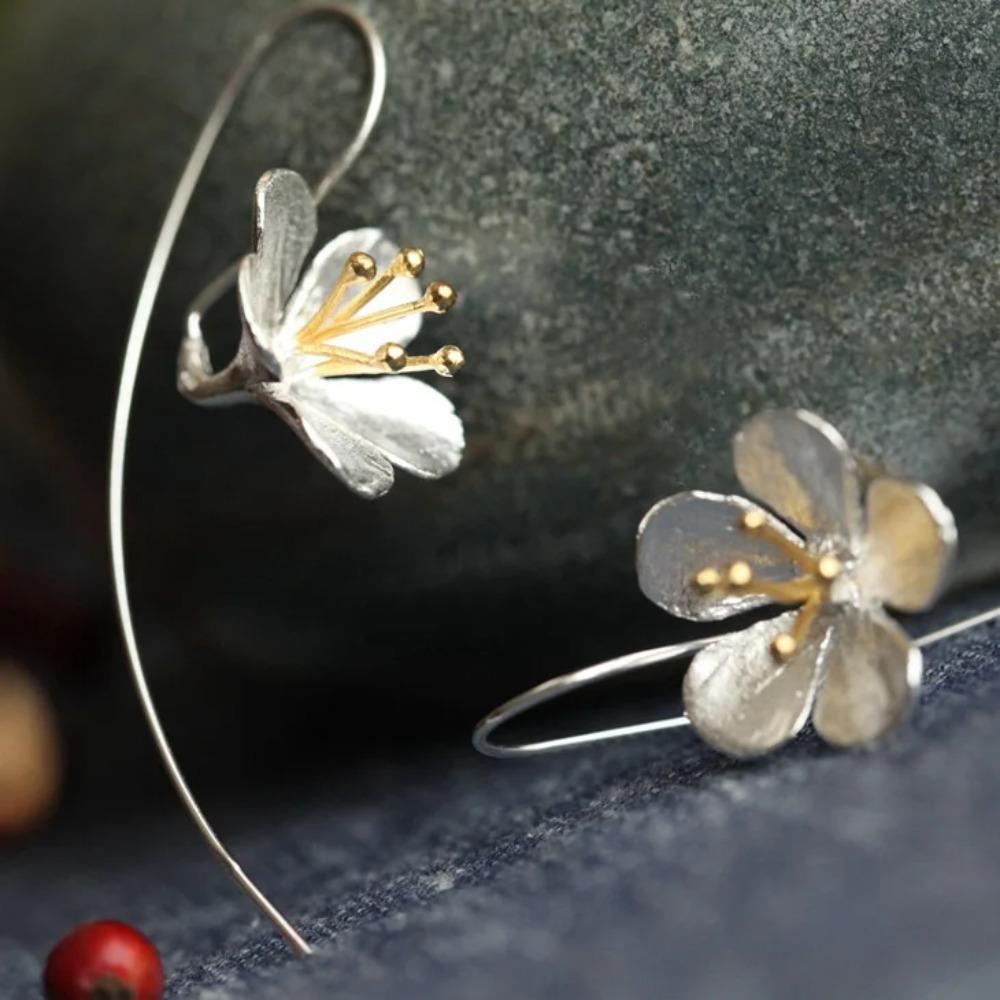 925 Silver Long Flower Earrings Elegant Lady Prevent Allergy Fashion Jewelry New Design