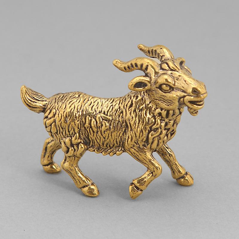 Solid Brass Goat Small Statue Desktop Ornaments Vintage Zodiac Animal Figurines Model Lucky Home Decorations Crafts Accessories