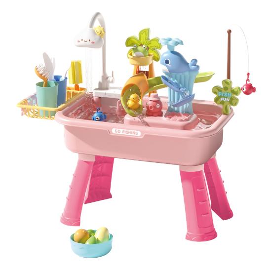 

Toddlers Sand And Water Table Toy, with Faucet, Play Food Accessories, Fishing Toy, Kitchen Play Sink Toy with Electric Water Pump for Boys, Girls розовый