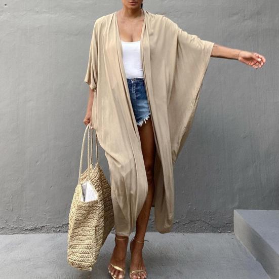 Beach Cover Up Cardigan V-neck Half Sleeve Quick-Drying Breathable Loose Fit Swimwear Coat with Tie Design
