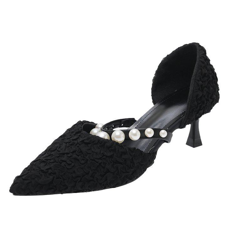 

Fairy wind pointed head thin heel temperament bag head sandals female 2024 summer new temperament versatile evening thin heel single shoes 35 чёрный