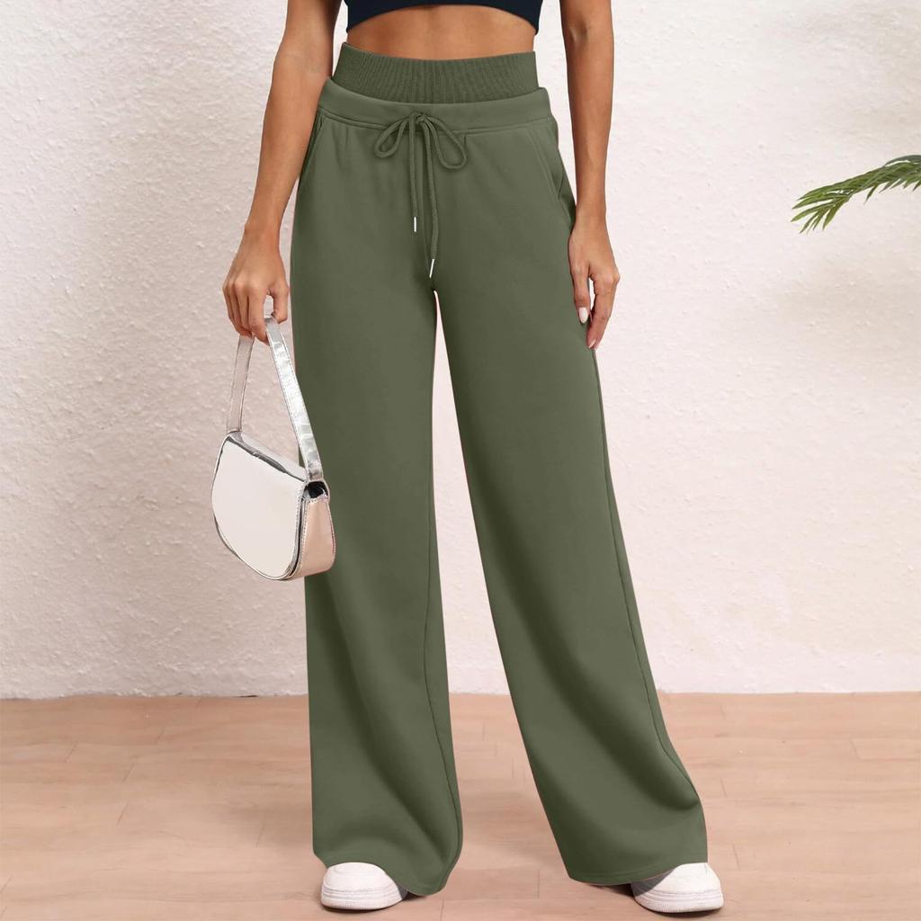 Women's Solid Color High Waisted Pants, Loose Fit Sweatpants, Straight Leg Pants