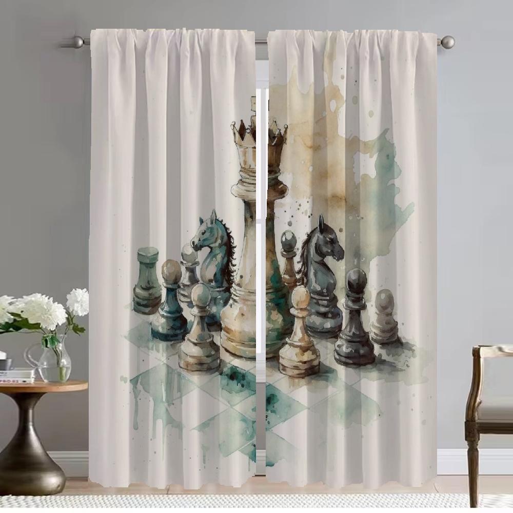 Schach Heim Interieur Vorhänge 2 Stück Moderne Wohnzimmer Vorhänge für Kamera Tüll für Schlafzimmer Fenstervorhang Jalousien Trennwand