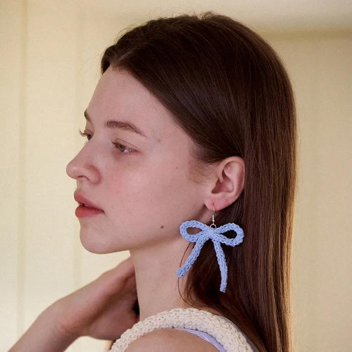 No.201 / Ribbon Crochet Earrings (Silver 925) _ Sky