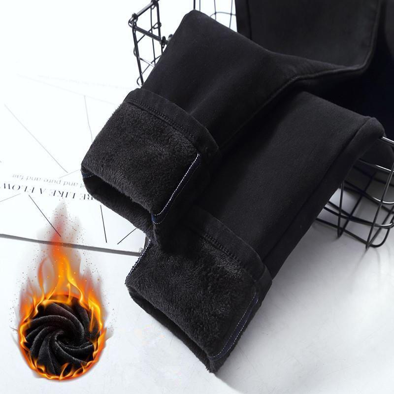 Women's High-Waist Fleece-Lined Slim Jeans - Warm, Stretchy, and Thick for Autumn/Winter