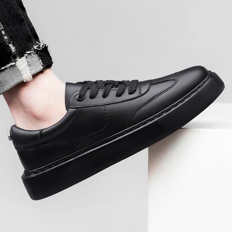 Cow Genuine Leather Platform Low-tops Skateboard Shoes Men Skate Board Shoes Flat Sneakers Thick Sole Gym Sports Casual Shoes