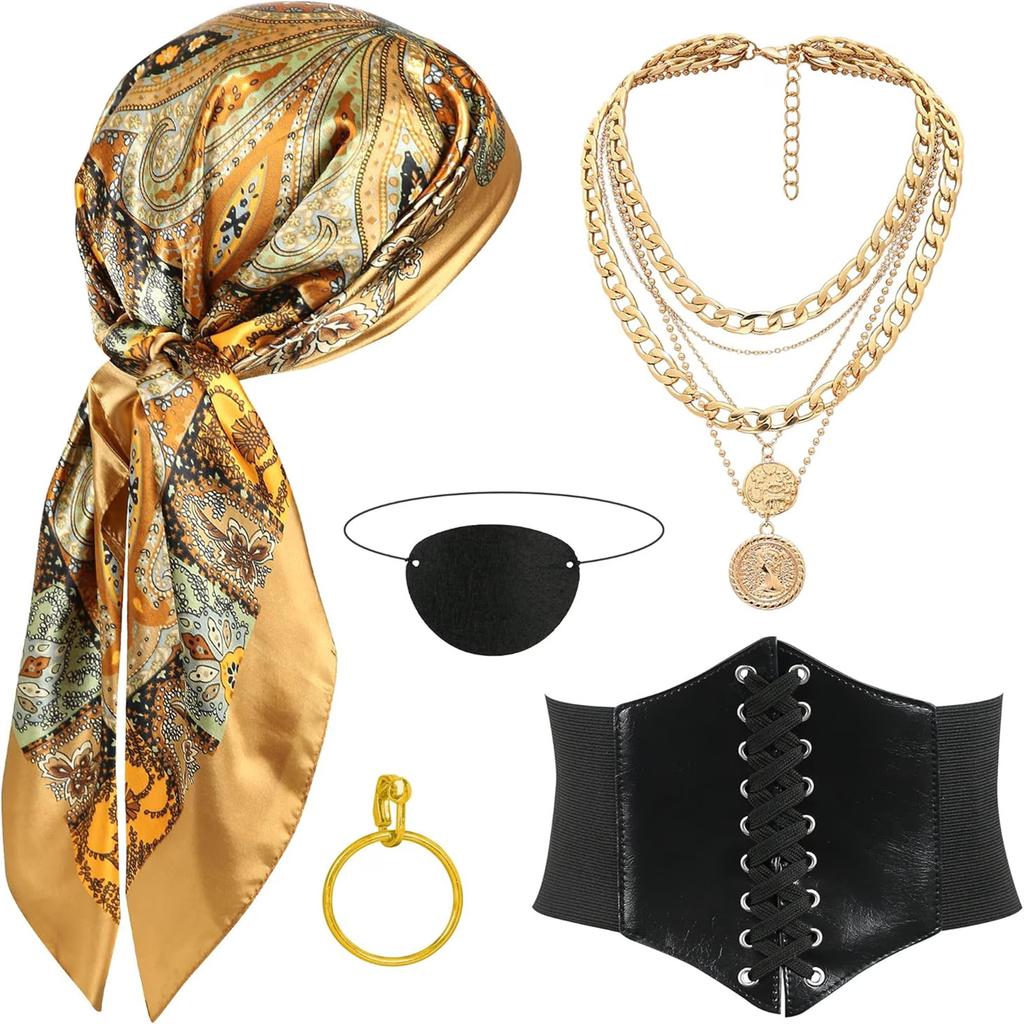 Costume Accessory Set with Headscarf and Waistband for Party Themed Events
