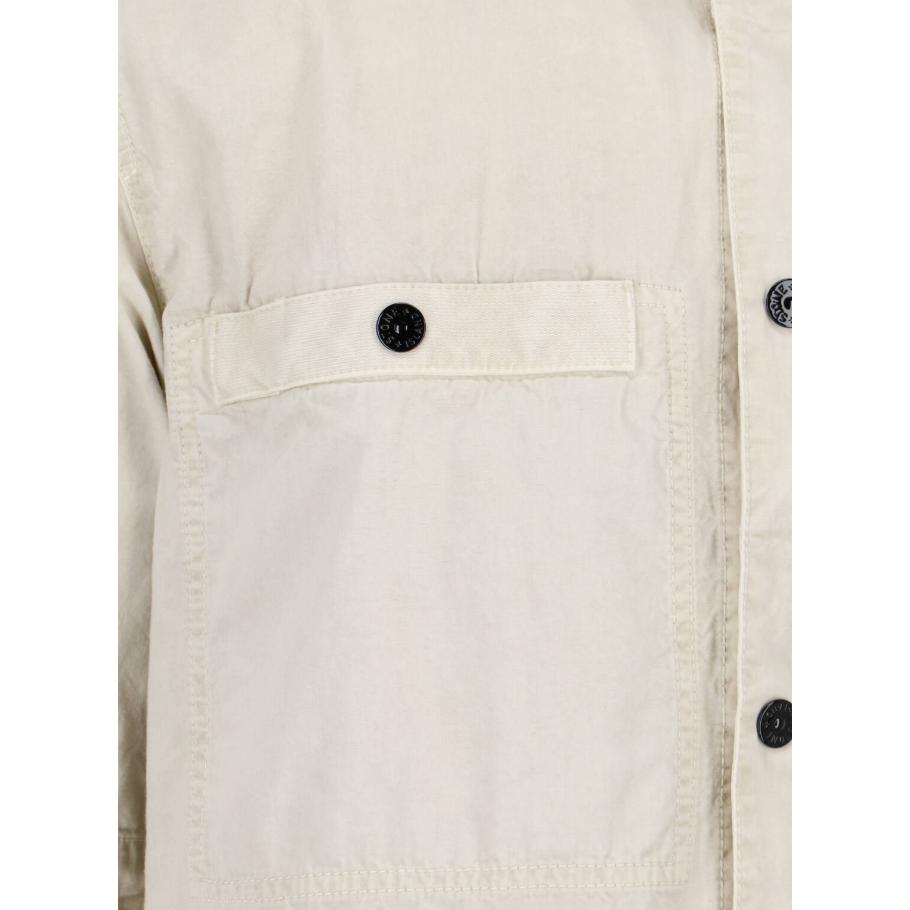 STONE ISLAND Ss25 Koszula Męska z Nadrukiem Logo, Dopasowana, Rękawy Raglanowe, Krótki Rękaw, Jasnobeżowa K1S151200029S00WN-V0195