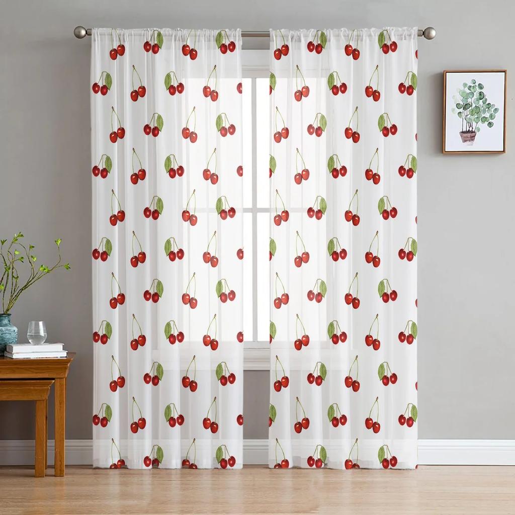 Cherry Fruit Retro Sheer Curtains for Bedroom Living Room Decoration Window Curtain for Kitchen Tulle Voile Organza Drapes