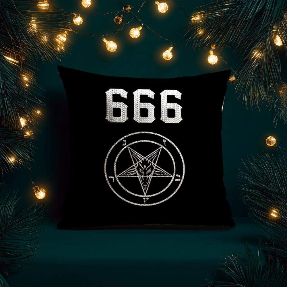P-Pentagramm 666 Dämonisch S-Satanisch Kissenbezug Natürliche Leinen Bio-Stoff Beidseitiger Druck Atmungsaktiv Für Heimdekoration