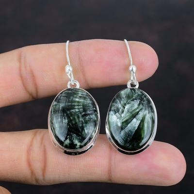 Seraphinite Earring Original Gemstone Earring Antique Jewelry 925 Sterling Silver Earring Handmade Earring Seraphinite Jewelry Gifts For Her