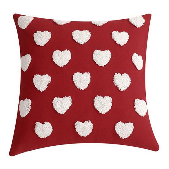 Valentines Day Throw Pillowcase 3D Heart Embroidery Short Plush Luster 45*45cm Hidden Zipper Closure Pillow