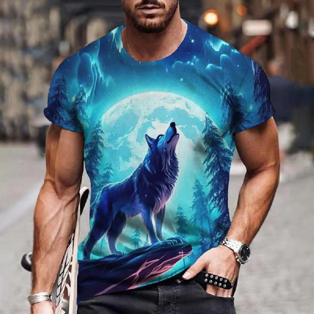 

Винтажная футболка для мужчин с принтом волка и животных, короткий рукав, повседневная уличная мужская футболка 3D, свободная футболка, свободная одежда 5XL