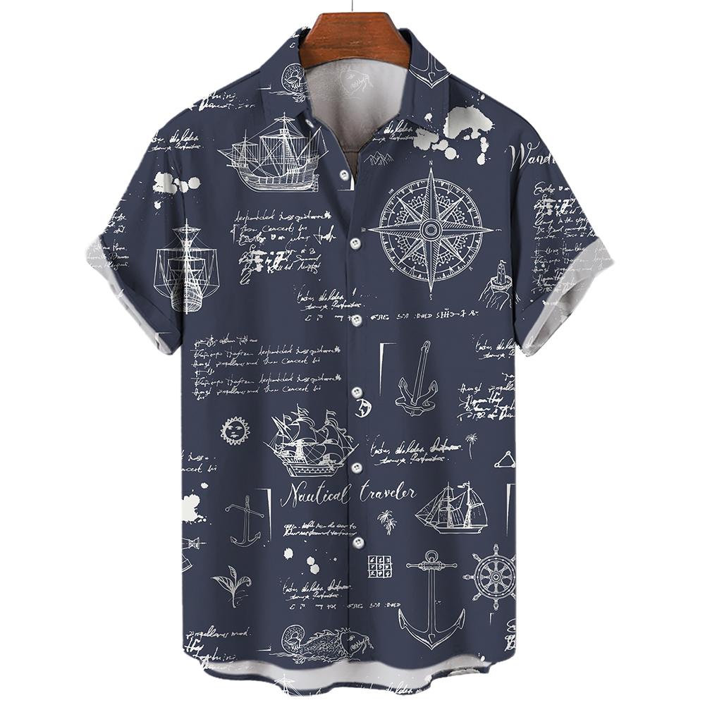 Sailing World Graphic Print Vintage Shirt Fashion Casual Hawaiian Beach Style Summer Oversized Shirts for Men Women Shirts