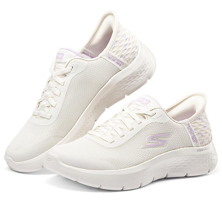 Skechers Go Walk Flex Slip-On Shoes Soft Sole Comfortable Breathable Supportive Rebound Low-Top Running Shoes Women Sneakers White Purple 124823-NTPR
