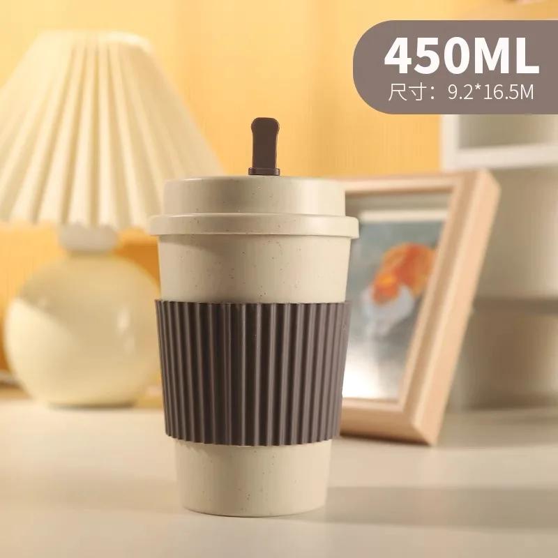 450ml šálky na kávu s víčky Pšeničná sláma Opakovaně použitelný přenosný šálek na kávu Lze mýt v myčce na kávu Hrnek na kávu Cestovní šálky na čaj