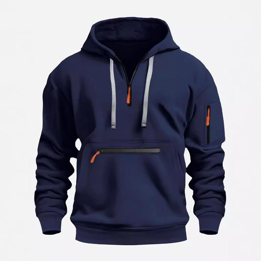 Męski Sweter z Kapturem Rekreacyjny Sportowy Pulower Retro Harajuku Długi Rękaw Zamek Błyskawiczny Wielokieszeniowy Casualowy Luźny Płaszcz Streetwear