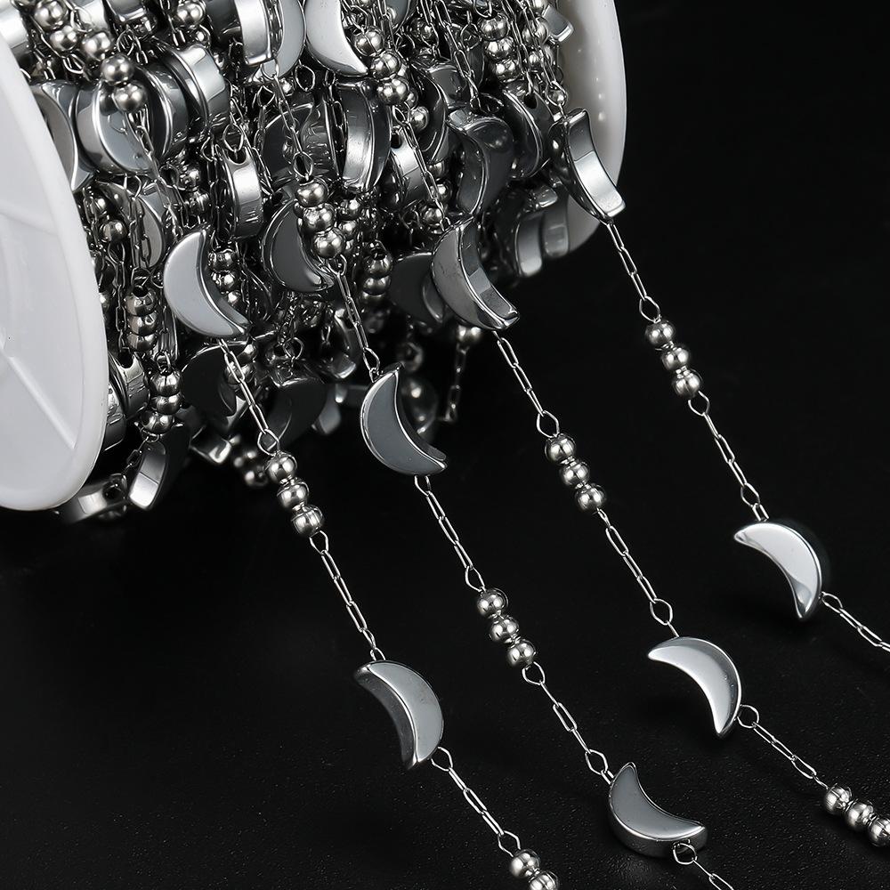 Stainless Steel Vacuum-plated Love Handmade Chain, Moon Star Bead Collarbone Chain DIY Bracelet Necklace Earrings