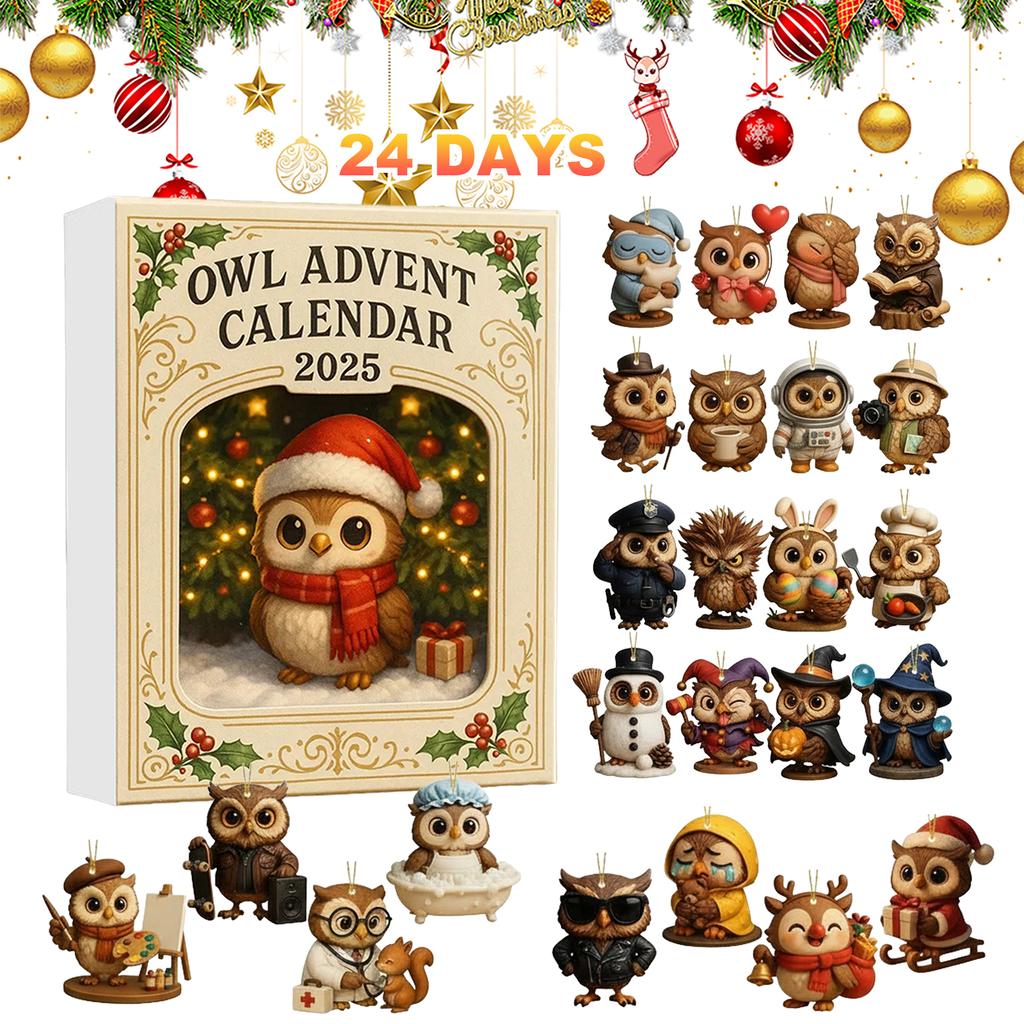 Owl 24 Days Christmas Countdown Calendar Collectible Owls Ornaments Christmas Advent Calendar Holiday Decoration Gift Set