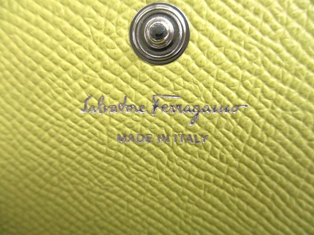 Authentic Salvatore Ferragamo Gancini Silver H/W Yellow Leather Business Card Holder #a825  Refurbished