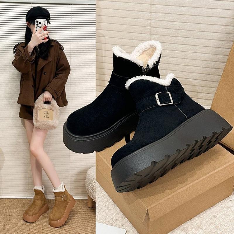 Thick-soled heightening snow boots women's winter velvet women's shoes warm wool cotton boots large cotton shoes