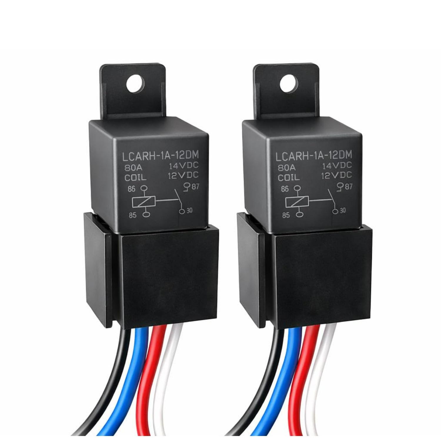 MGI SpeedWare 80 Amp Relay 12v, Heavy-Duty 4-Pin SPST 2-Pack (with Socket) чёрный