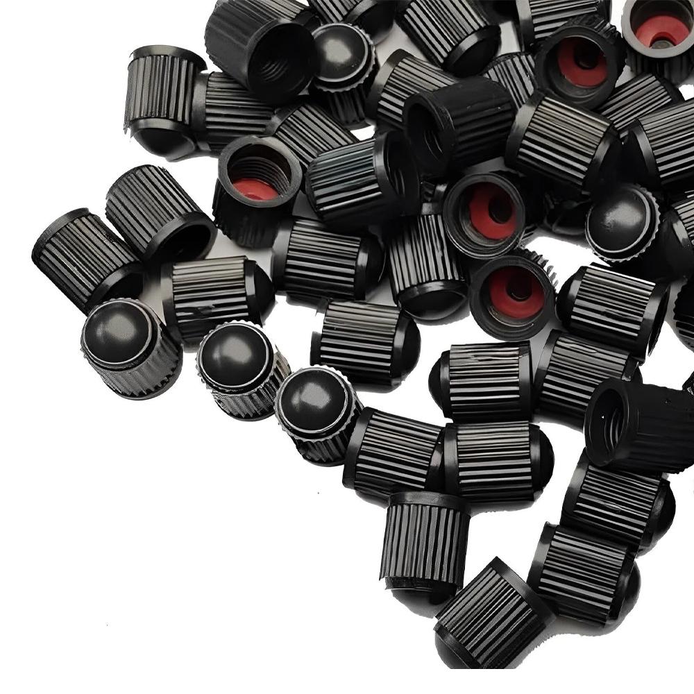 Universal Plastic Tire Valve Stem Caps with Rubber Ring Black Dustproof Air Valve Cover for Car Motorcycle Bike Wheel Tyre Valve Stems 1