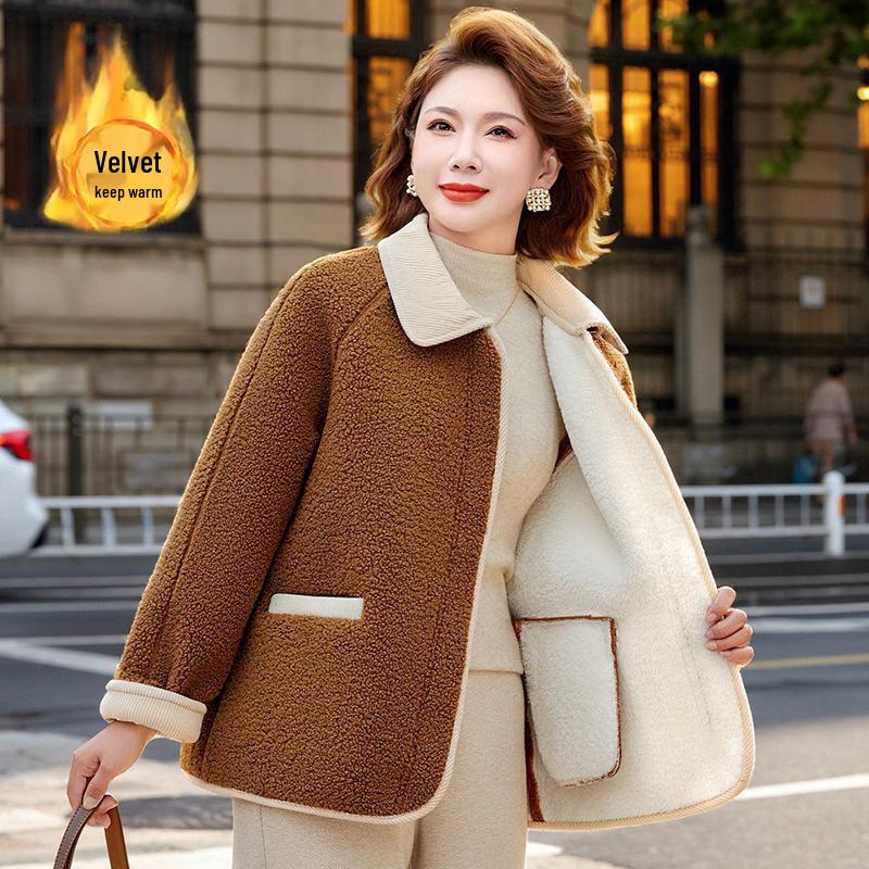 2025 New Cozy Lambswool Coat for Middle-aged & Senior Women - Thickened Velvet Winter Top
