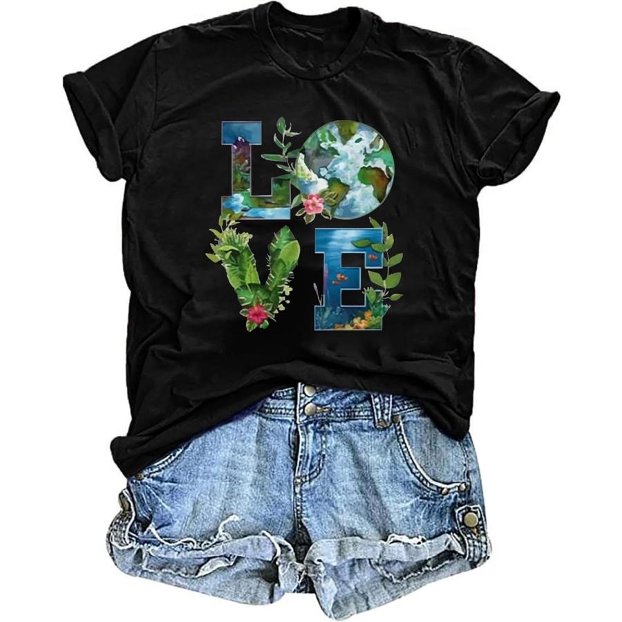 Earth Day Shirt Women Love World Earth Day T Shirt Nature Lover Graphic Short Sleeve Tops Protect The Environmental Tees XXXXXL чёрный