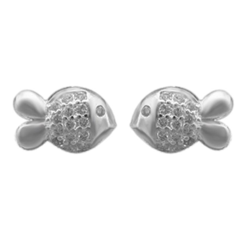 Clownfish Design 999 Pure Silver & Zirconia Hook Earrings for Women - Breathable, Anti-Allergenic, and Comfortable.