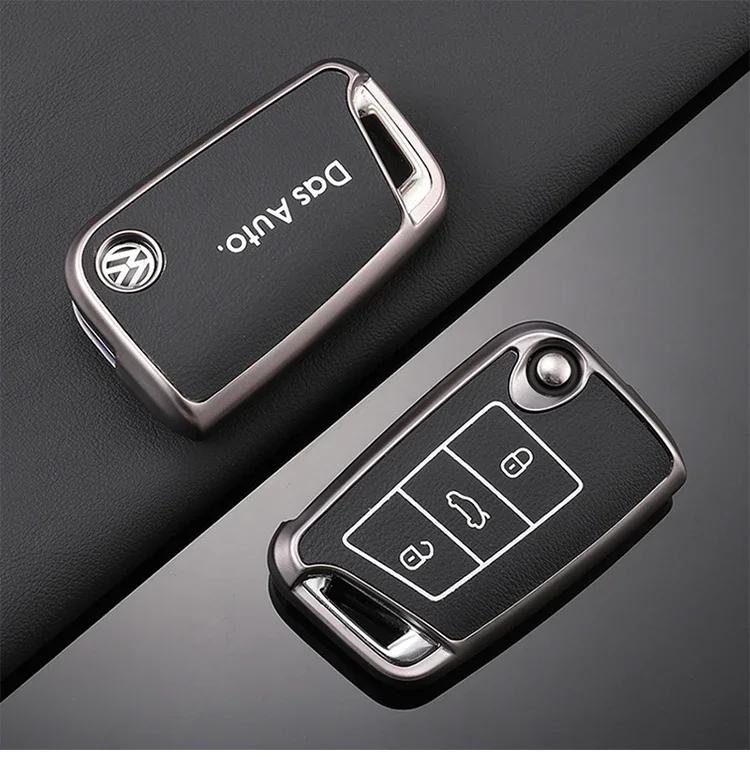 

For VOLKSWAGEN TPU Leather Car Remote Key Case Fob Cover Holder Shell For VW Volkswagen Golf 7 MK7 Tiguan MK2 T-roc T-cross Auto