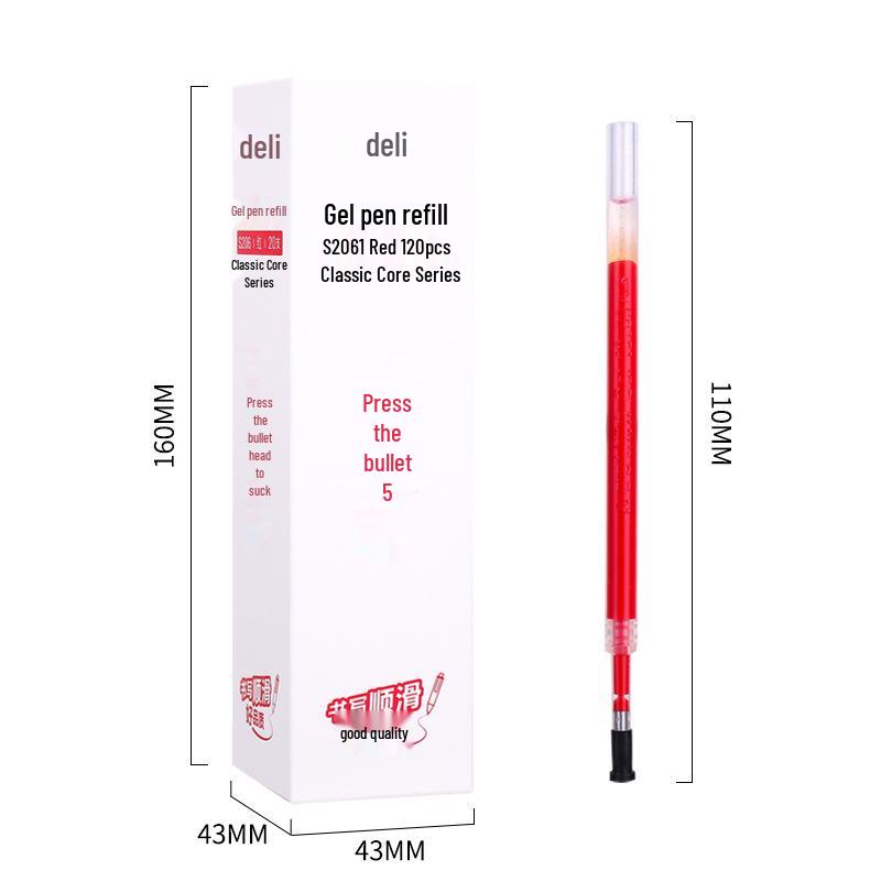 

De.Li S206 Click Pen Refill, Large Capacity, Bullet Tip 0.5mm, Black/Red/Blue/Dark Blue, 20-Pack 20 pcs/box