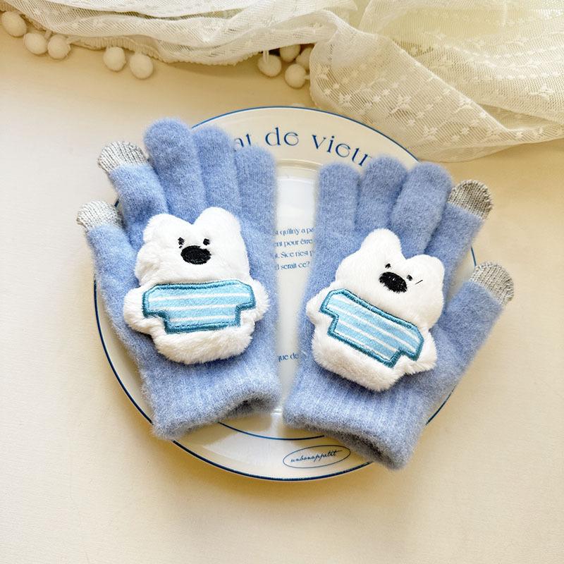 New Bear Children's Gloves Cute Cartoon High Value Warm and Cold-proof Finger Gloves Baby Plush Gloves