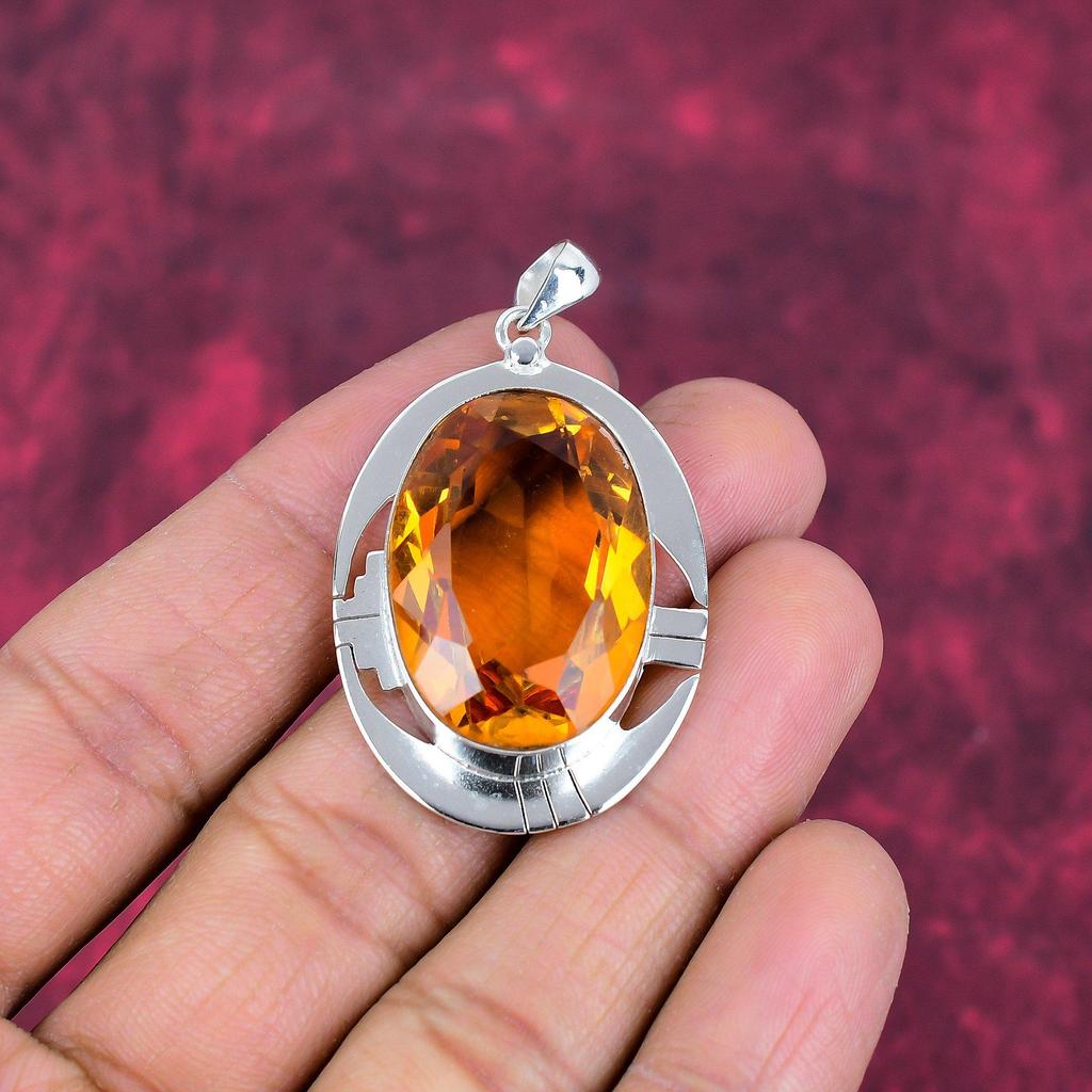 Colgante de citrino, joyería de piedras preciosas de plata esterlina maciza 925, colgante hecho a mano, para Acción de Gracias