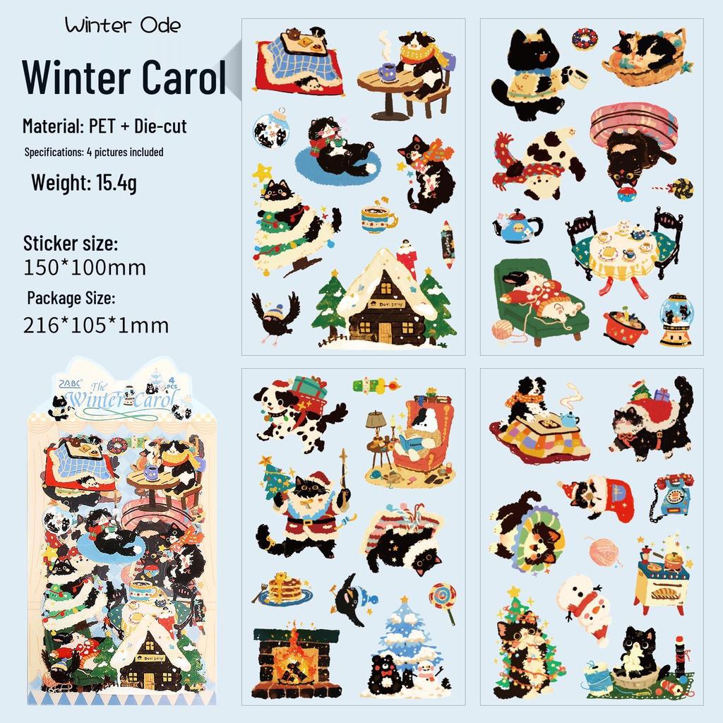 Mengmeng Black Cat Series Stickers – Cute Cartoon Cats for Journals, DIY Projects, 6 Styles