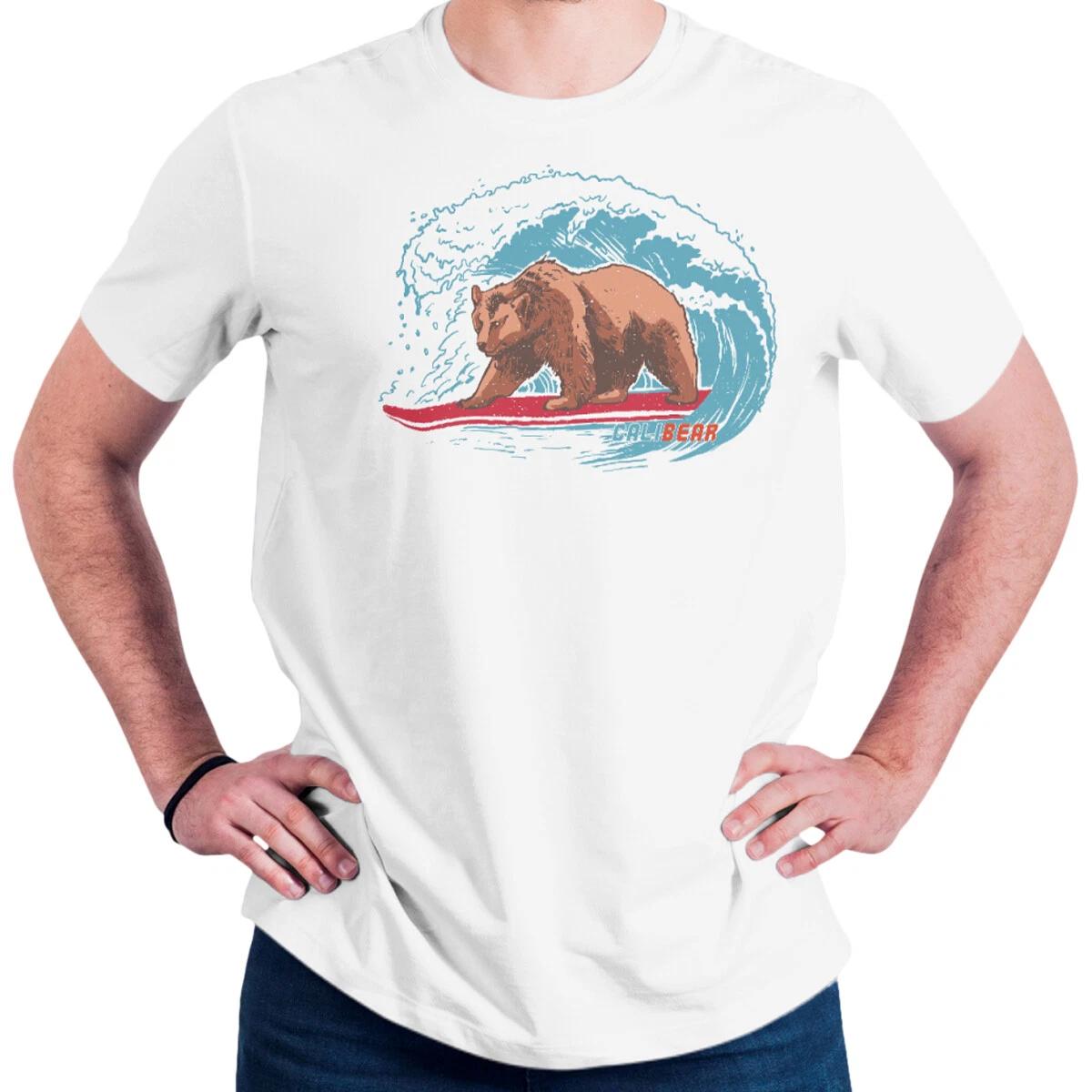 Calibear Серфинг Калифорнийский бурый медведь Графическое искусство Новинка Футболка Смешная футболка S