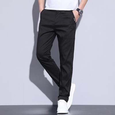 Pantaloni Casual Drepți Subțiri de Vară pentru Bărbați Slim Stretch Talie Elastică Pantaloni pentru Bărbați Culoare Solidă Îmbrăcăminte de Marcă Cafea