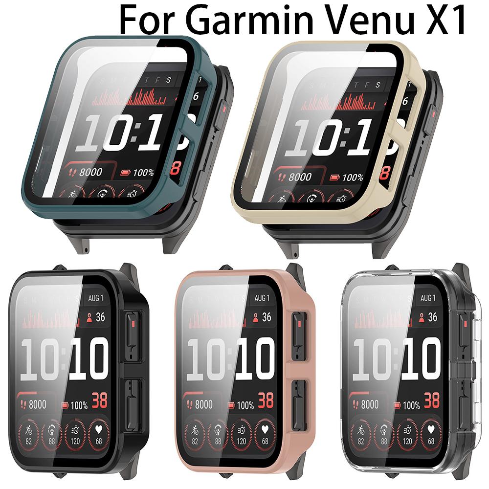Fullt beskyttende glassdeksel for Garmin Venu X1 Smartklokke Skjermbeskytterdeksler VenuX1 Deksel Hardt skall+Herdet glassfilm 2i1