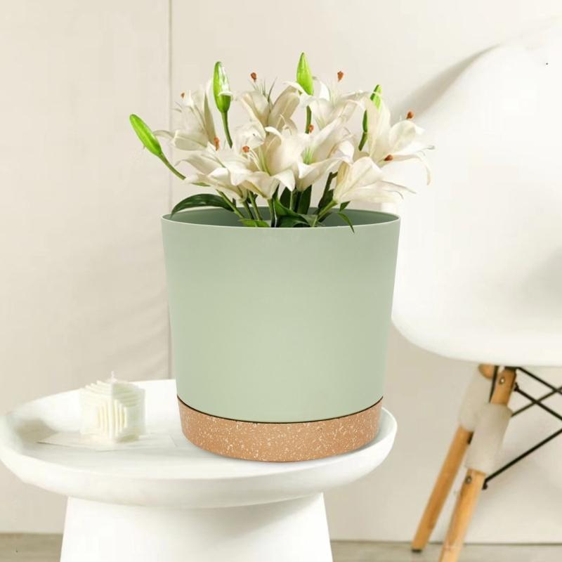 8inch Resin Flowerpot Flower Plant Pot Balcony Courtyard Potted Plant Flowerpot with Drainage Home Garden Tray