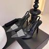 Fashion Transparent High Heels Female Stiletto Pointy Single Shoe Rhinestone Square Buckle Temperament High-Grade Sexy Crystal Overhead