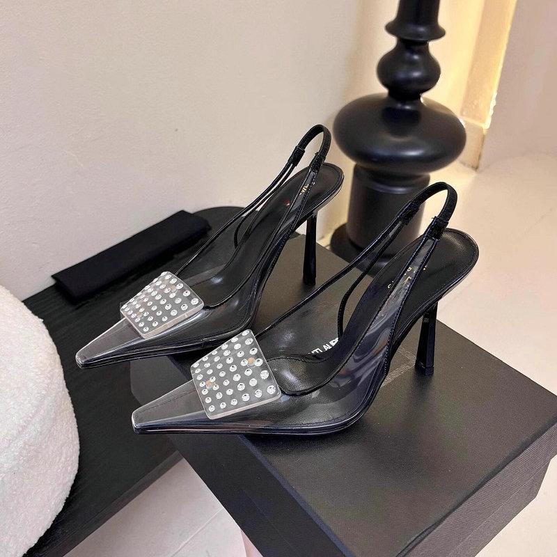 Fashion Transparent High Heels Female Stiletto Pointy Single Shoe Rhinestone Square Buckle Temperament High-Grade Sexy Crystal Overhead