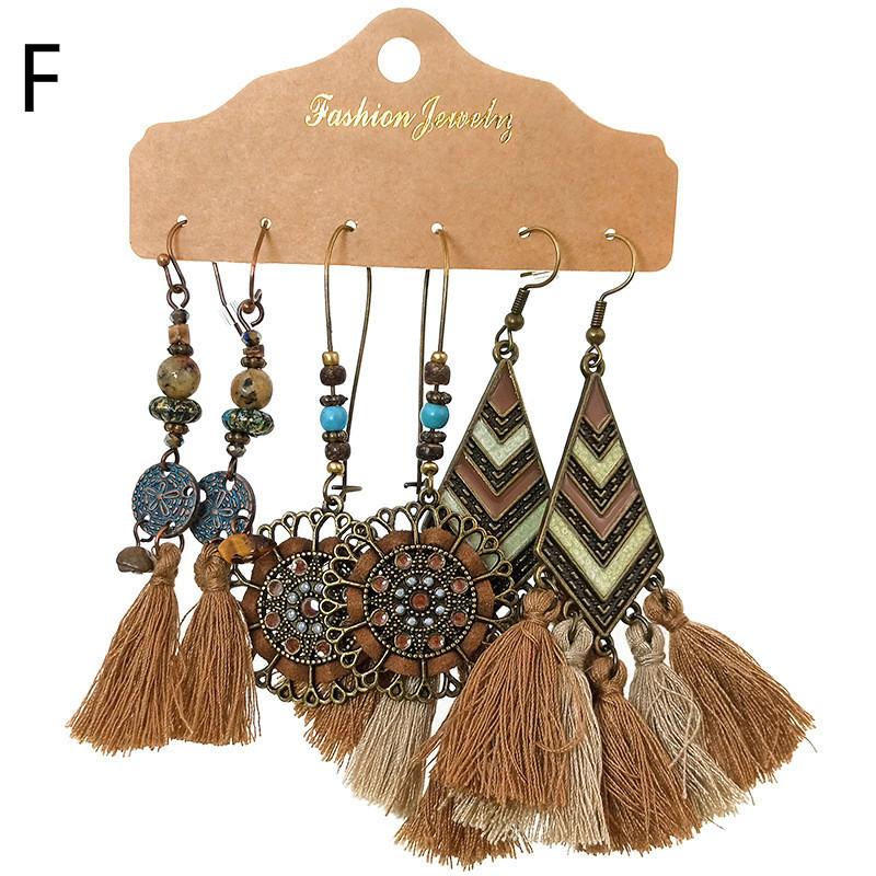 Vintage Big Round Multicolor Beaded Earrings Set for Women Ethnic Boho Tassel Feather Long Dreamcatcher Drop Earrings Jewelry