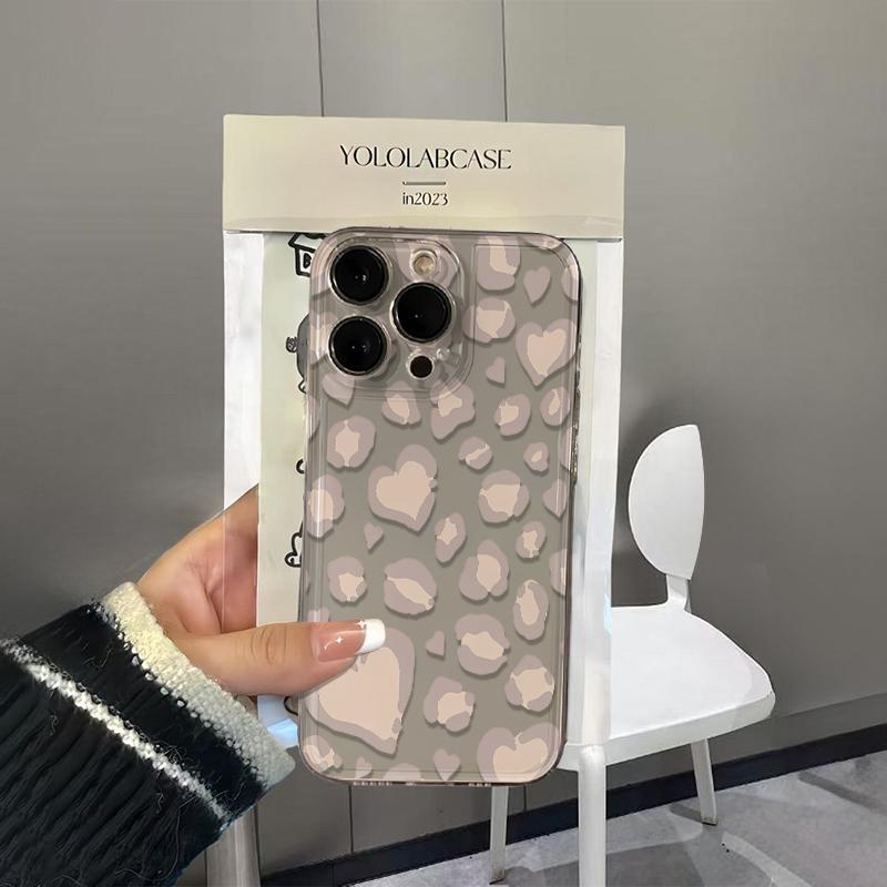 

Love Heart Leopard Print Transparent Phone Case For iPhone 17 16 Pro Max 15 14 13 Mini 12 11 X XR XS 17 Air 16E 15 Plus Cover iPhone 14 Pro Max