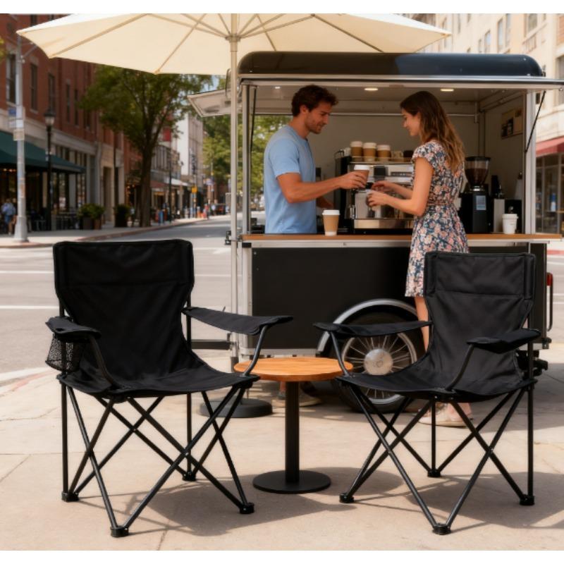 1pc Outdoor Folding Chair with Cup Holder, Portable Camping Fishing Chair, Armrest & Lumbar Support, Easy Standing Design