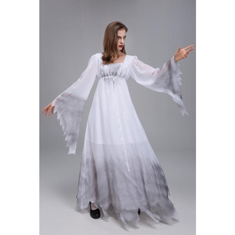 XXL nadměrná velikost Halloweenský cosplay kostým hřbitovní duch nevěsta jevištní vystoupení bílý ženský duch