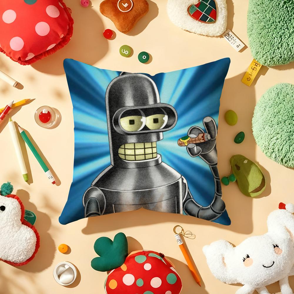 Cartoon F-Futurama Cushion Cover Plush Fabric Soft Double-Sided Printed Sofa Warm Winter Home Gift Pillow Cover
