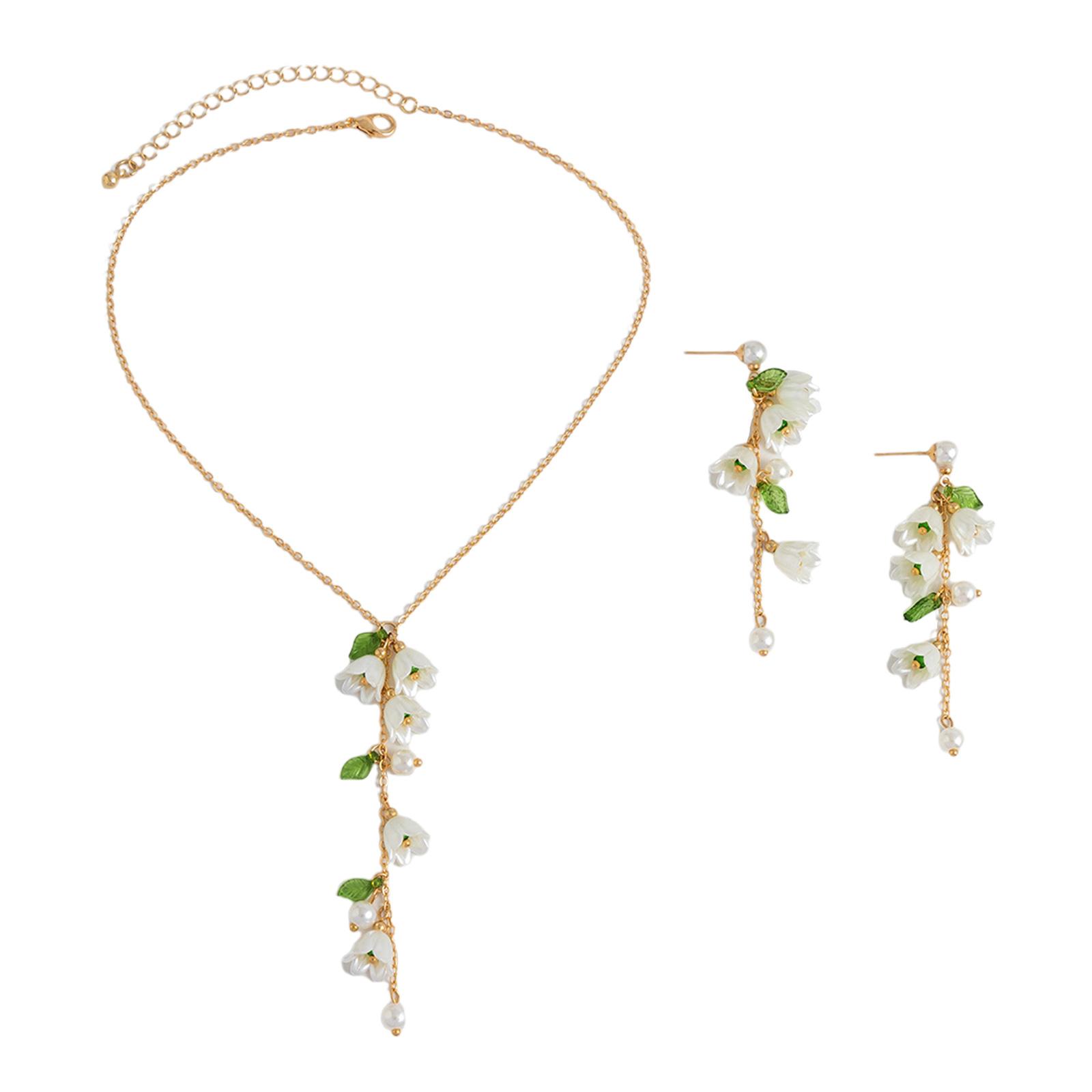 

Цветочное ожерелье и серьги, комплект украшений, цветочные модные аксессуары, стильные серьги-подвески, серьги-гвоздики для женщин