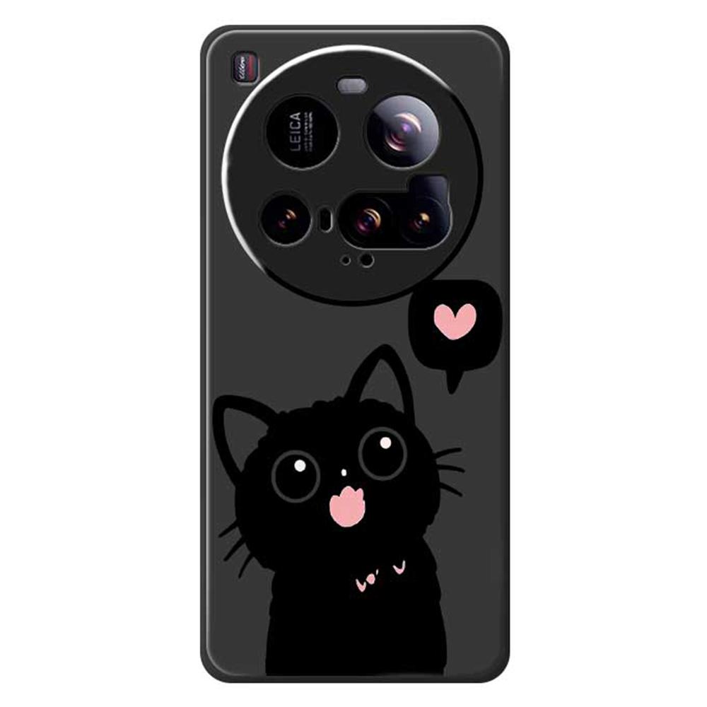 For Xiaomi 15 Ultra Case Love Black Cat Pattern Printing Straight Edge TPU Phone Back Cover