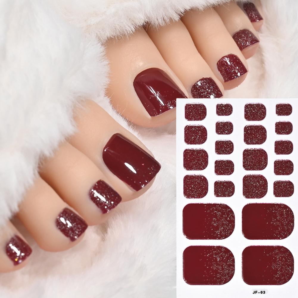 22tips Baking Free Toe Nail Sticker Wraps Solid Color Full Cover Toenail Polish Strips Summer Self Adhesive DIY Foot Decals